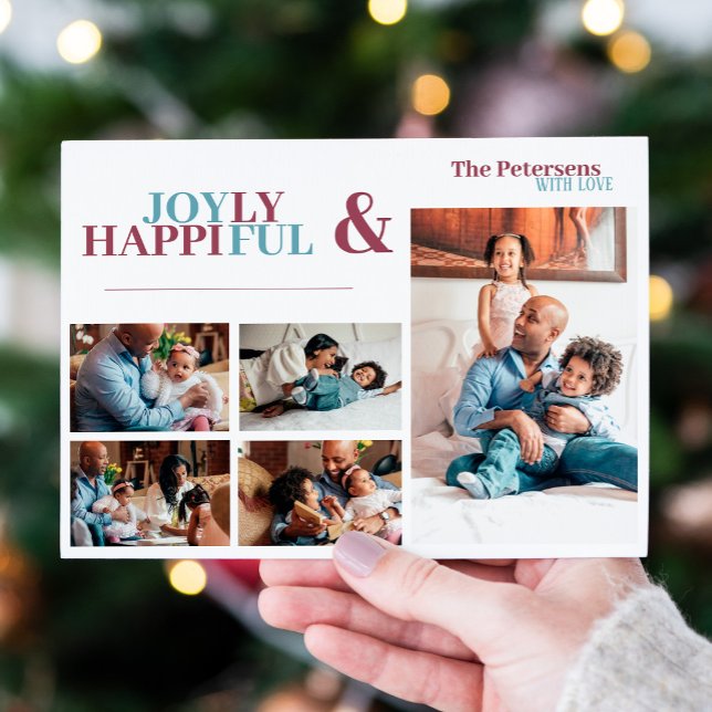 Modern typography 5 photo collage family  holiday card (Creator Uploaded)
