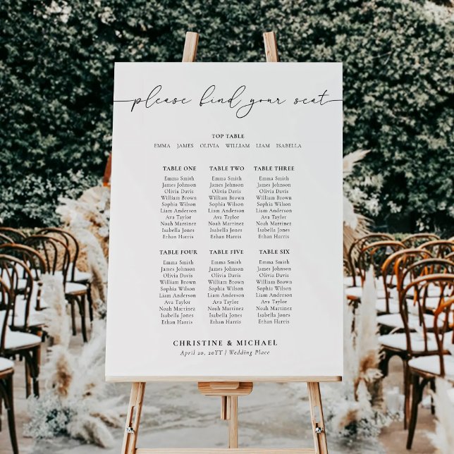 Modern Typography 7 Table Wedding Seating Chart Foam Board (Creator Uploaded)