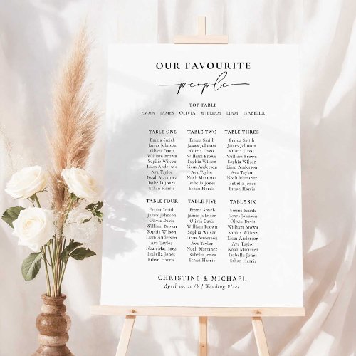 Modern Typography 7 Table Wedding Seating Chart Foam Board