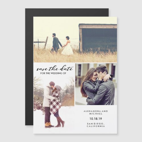 Modern Typography and Three Photo Save the Date Magnetic Invitation