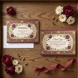 Modern Typography Antique Soft Gold Ornate Wedding Thank You Card