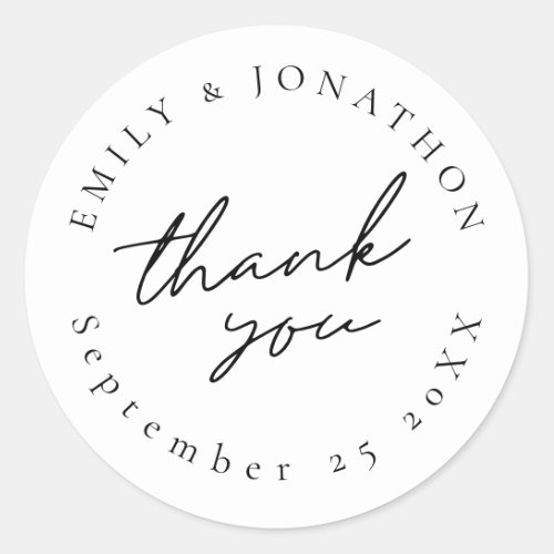 Modern Typography Any Color Wedding Thank you Classic Round Sticker