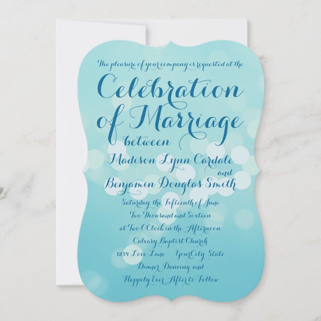 Modern Typography Aqua Blue Wedding Invitations (Front)