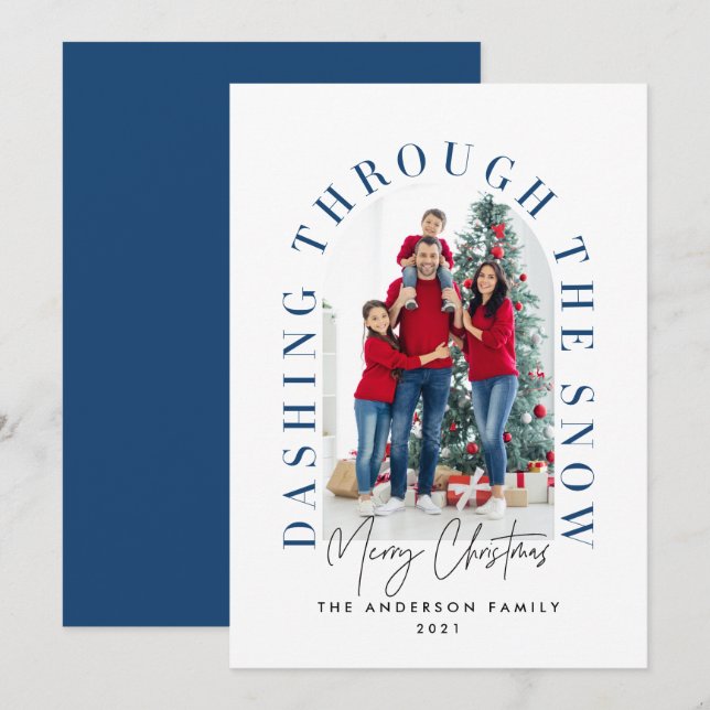 Modern typography arch 1 photo blue Christmas (Front/Back)