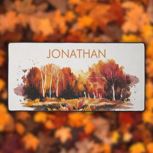 Modern Typography Autumn Watercolor Landscape Desk Mat