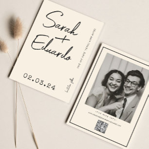 Modern Typography B&W Handwritting Photo Qr Code  Save The Date