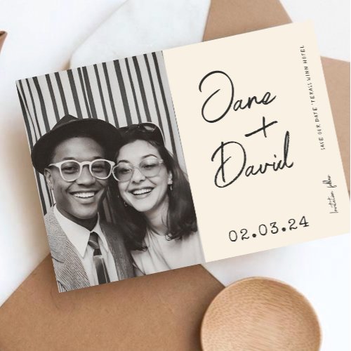 Modern Typography BW Save the date Photo Qr Code 