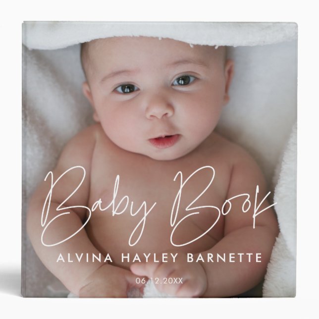 Modern typography Baby Book photo 3 Ring Binder (Front)