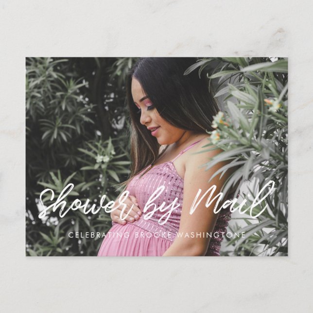 Modern typography Baby Shower by mail photo Postcard (Front)