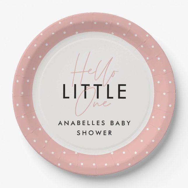 Modern typography baby shower hello little one paper plates (Front)