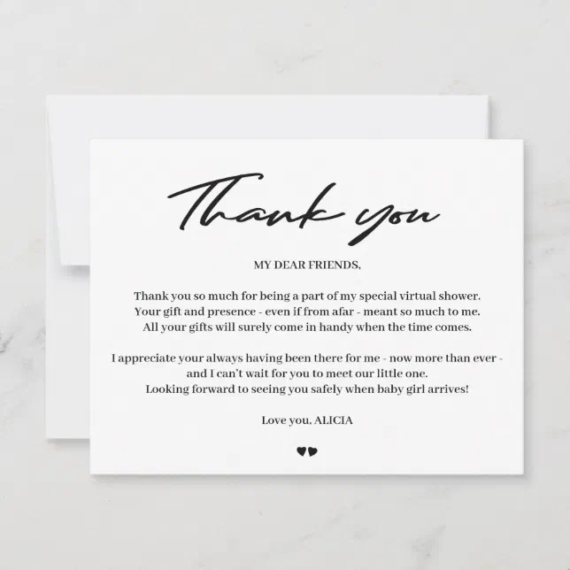 Modern typography baby virtual shower thank you Zazzle