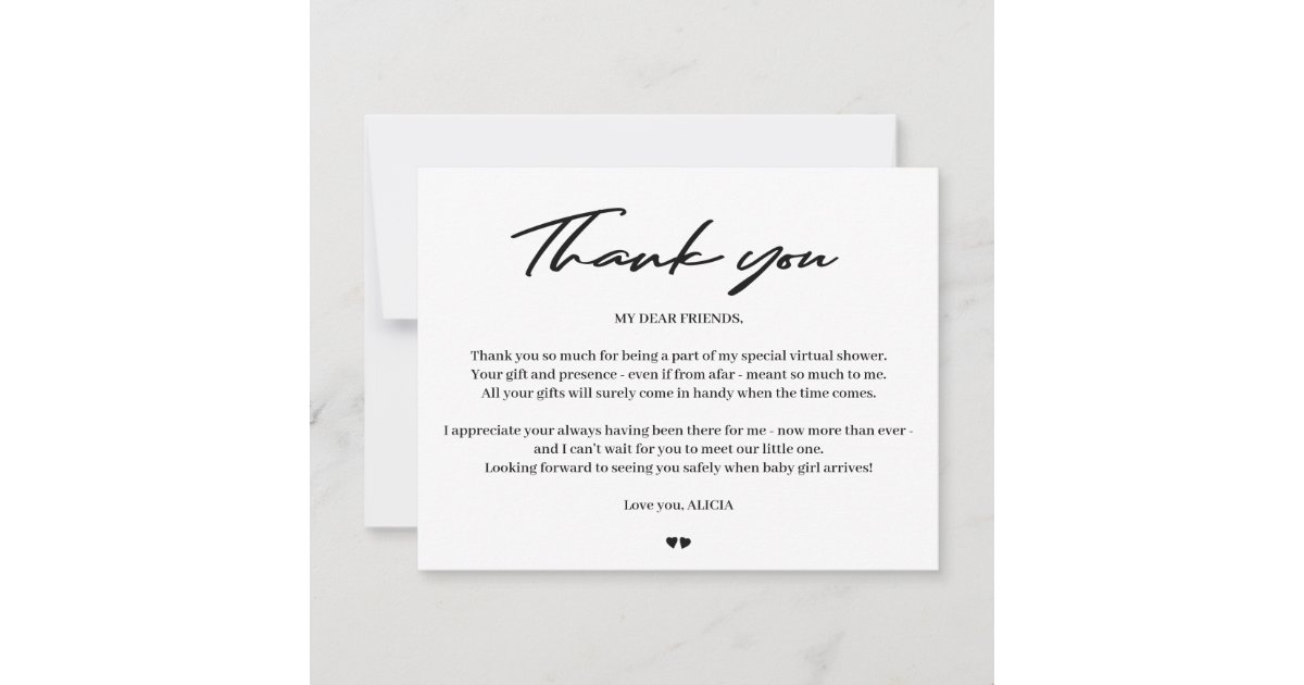 Modern typography baby virtual shower thank you card | Zazzle