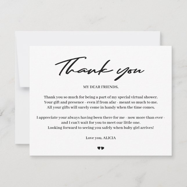 Modern typography baby virtual shower thank you card (Front)