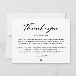 Modern typography baby virtual shower thank you card