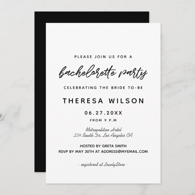 Modern typography Bachelorette Party Invitation (Front/Back)