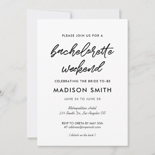 Modern typography Bachelorette Weekend party Invitation (Front)