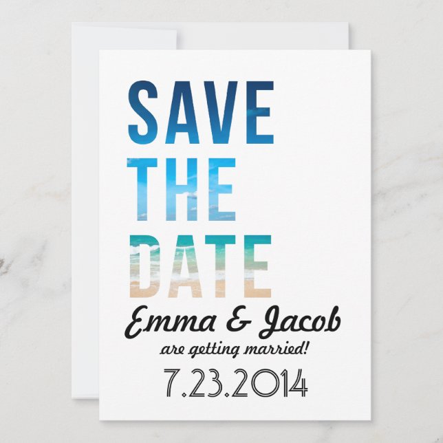 Modern Typography Beach Wedding Save The Date Invitation (Front)