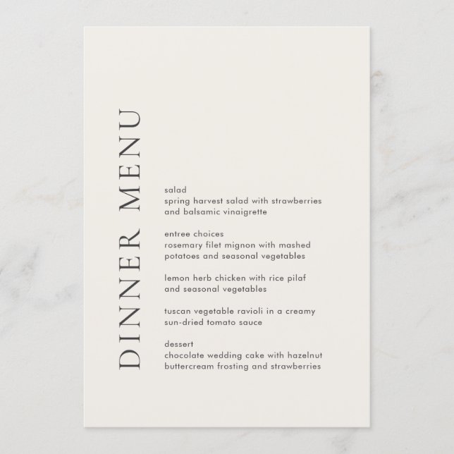 Modern Typography Beige Elegant Wedding Menu (Front)