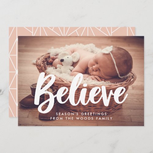 Modern typography Believe Holiday photo card