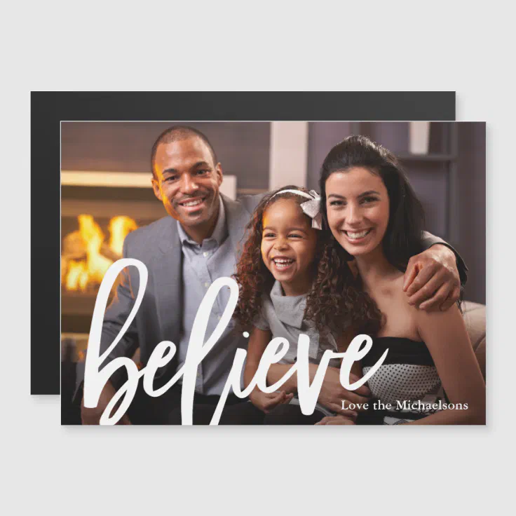 Modern Typography Believe Photo Christmas Magnet