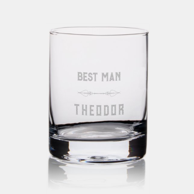 Modern Typography Best Man Monogram Rocks Glass (Glassware)