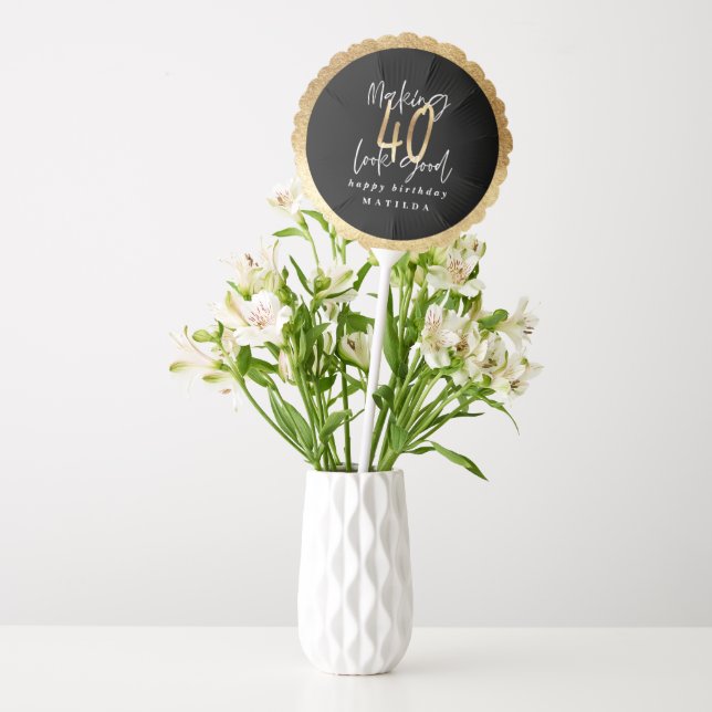 Modern typography black and gold 40th birthday balloon (Vase)