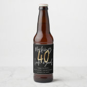 Modern typography black and gold 40th birthday beer bottle label (Front)