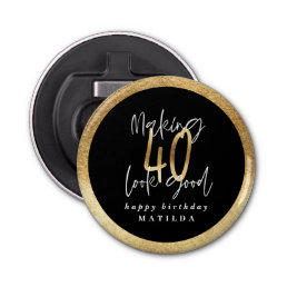 Modern typography black and gold 40th birthday bottle opener