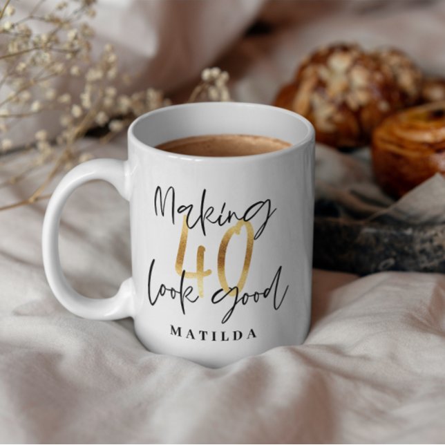 Modern typography black and gold 40th birthday mug (Creator Uploaded)