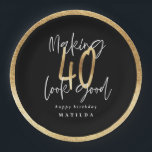 Modern typography black and gold 40th birthday paper plates<br><div class="desc">Modern typography black and gold 40th birthday party paper plates</div>