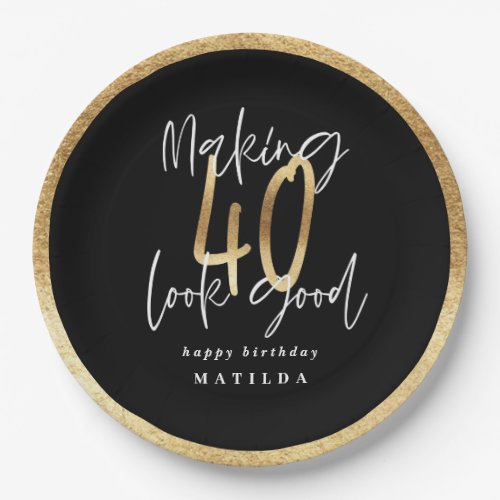 Modern typography black and gold 40th birthday