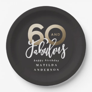Modern typography black and gold 60th birthday paper plates