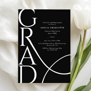 Modern Typography Black and White 2026 Grad Party Invitation