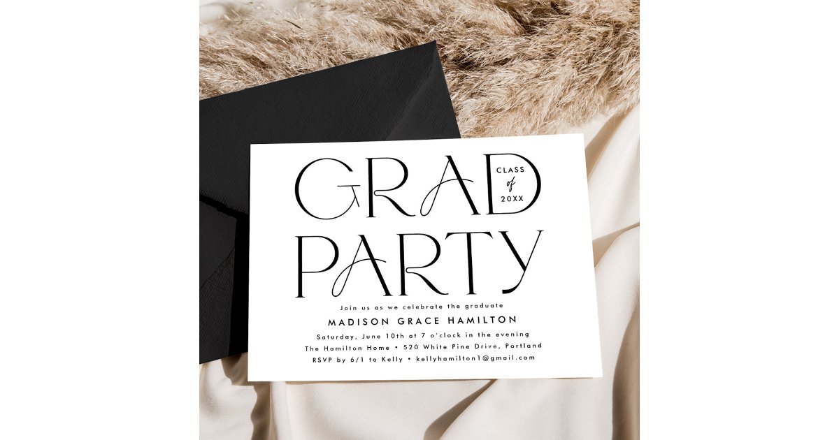 Modern Typography Black and White Graduation Party Invitation | Zazzle