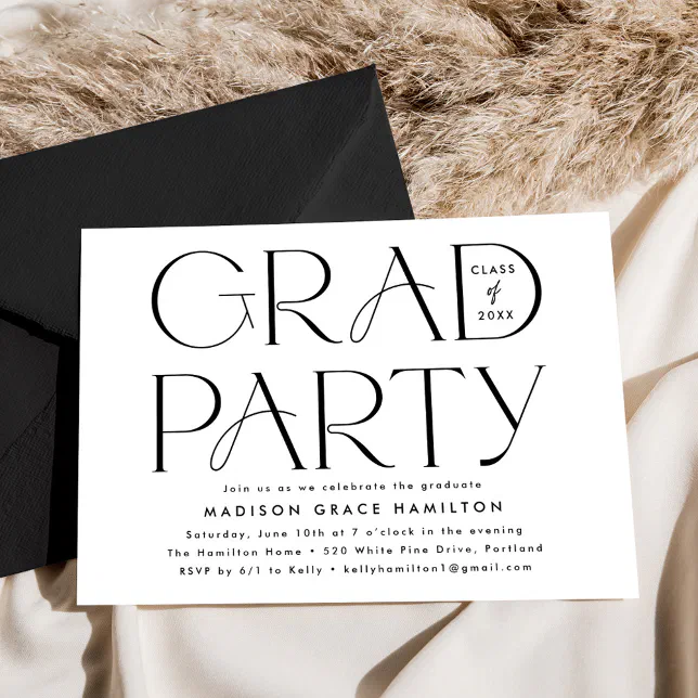 Modern Typography Black and White Graduation Party Invitation | Zazzle