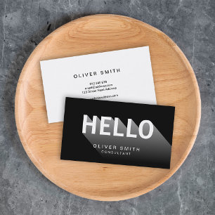 Modern Typography Black and White Hello Business Card