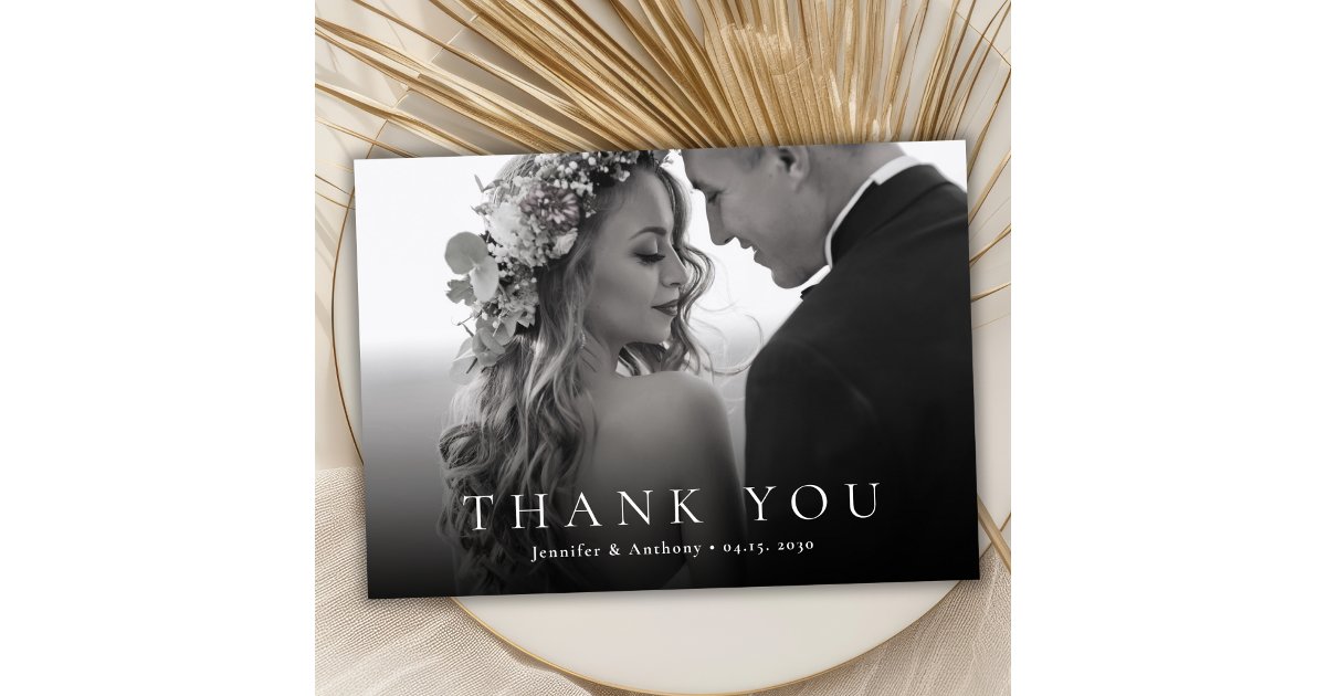 Modern Typography Black and White Photo Wedding Thank You Card | Zazzle