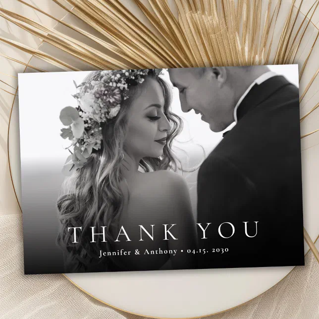 Modern Typography Black and White Photo Wedding Thank You Card | Zazzle