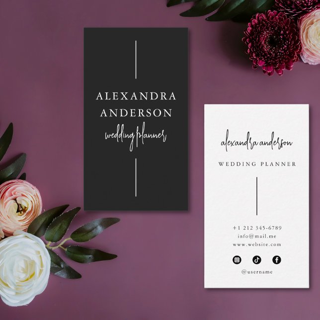 Modern Typography Black and White Wedding Planner  Business Card (Modern Typography Black and White Elegant Minimal Business Card)