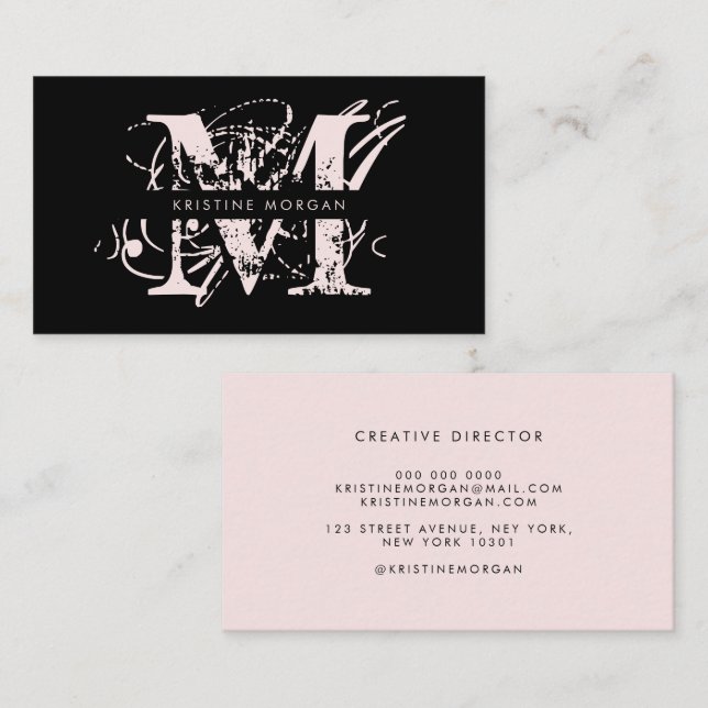 Modern typography black blush pink monogram name  business card (Front/Back)