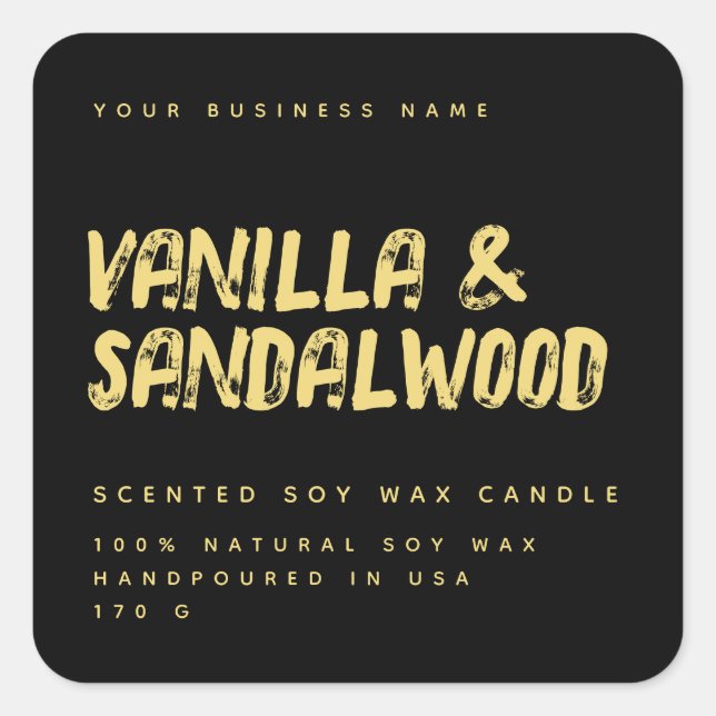 Modern typography black gold soy candle label (Front)