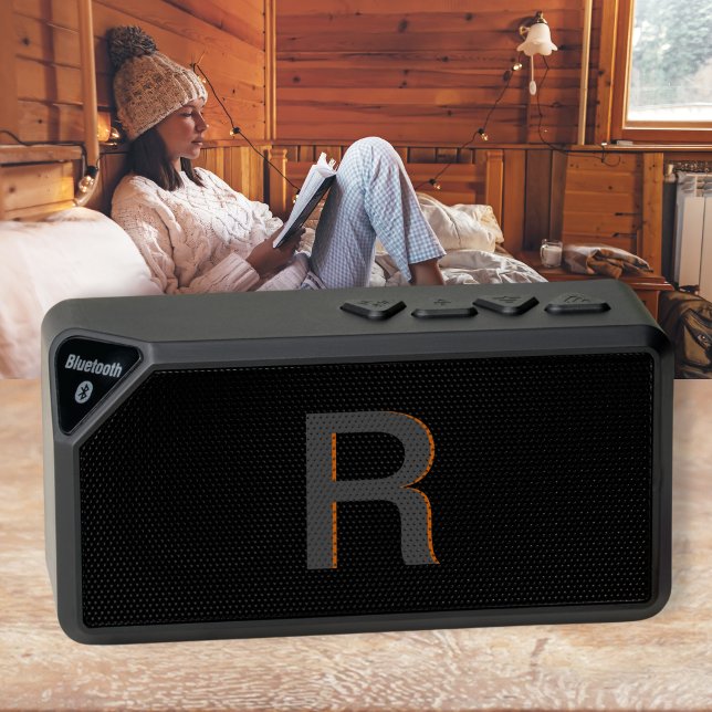 Modern Typography Black Monogrammed Custom  Bluetooth Speaker (SIMPLE MONOGRAM TYPOGRAPHY CUSTOM BLUETOOTH SPEAKER)