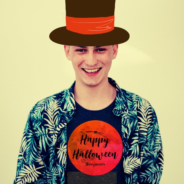 Modern Typography Black Orange Moon Halloween Mens T-Shirt (Creator Uploaded)