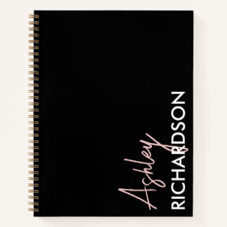 Modern Typography Black Pink Name Spiral Notebook