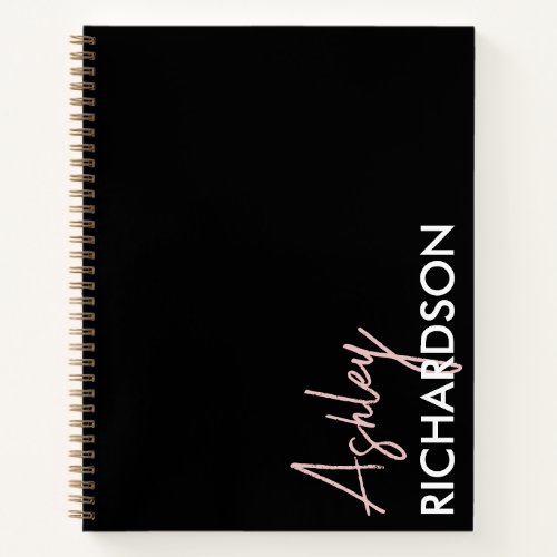 Modern Typography Black Pink  Name Spiral Notebook