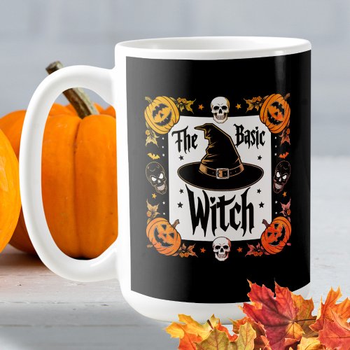 Modern Typography Black Skulls Halloween Witch Hat Coffee Mug