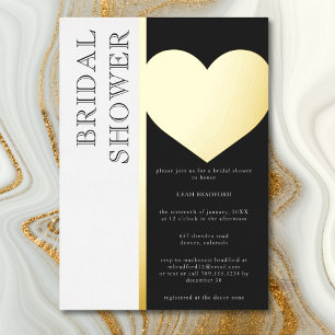 Modern Typography Black White Bridal Shower Foil Invitation