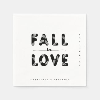 Modern Typography Black White Fall in Love Wedding