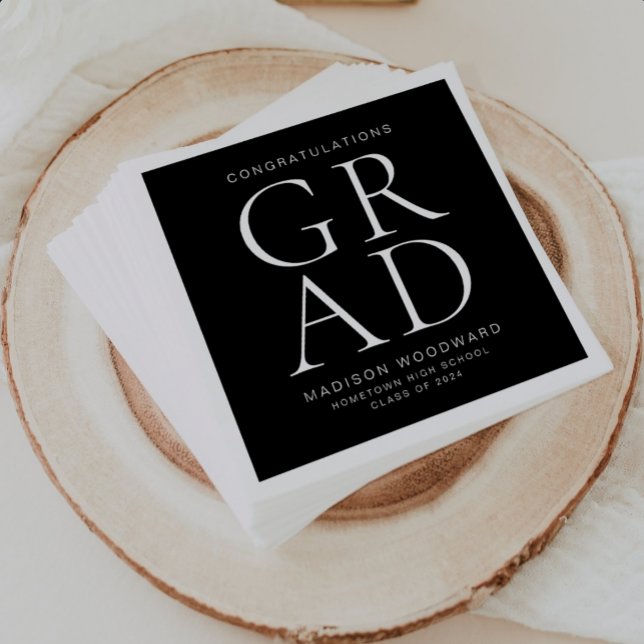 Modern Typography Black White Graduation Party Napkins (Creator Uploaded)