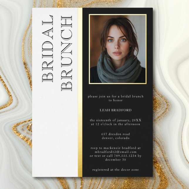 Modern Typography Black White Photo Bridal Brunch Foil Invitation (Modern Typography Black White Photo Bridal Brunch Foil Invitation)